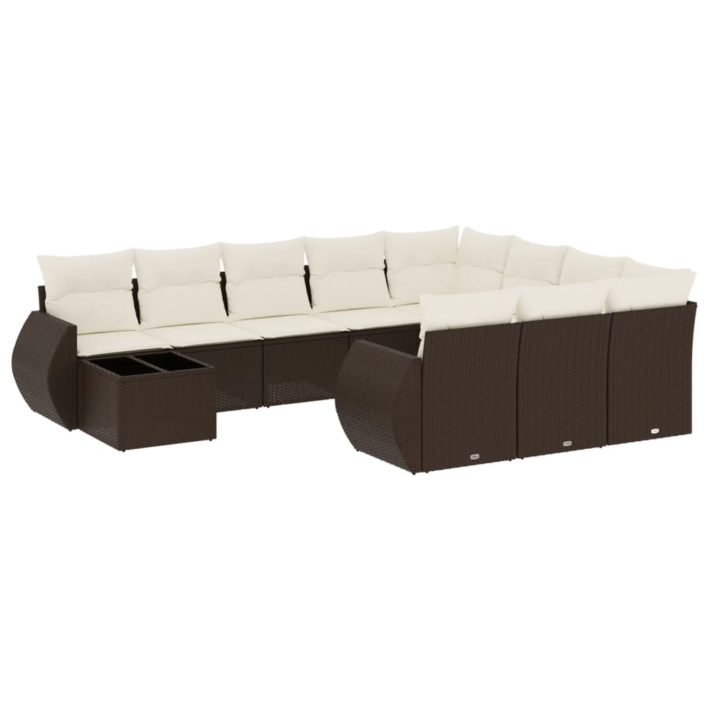 Set canapele de grădină cu perne, 11 piese, maro, poliratan GartenMobel Dekor