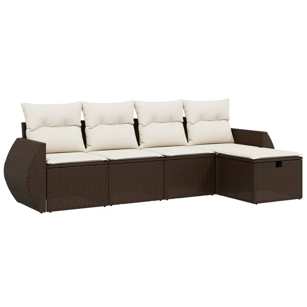 Set canapele de grădină cu perne, 5 piese, maro, poliratan GartenMobel Dekor