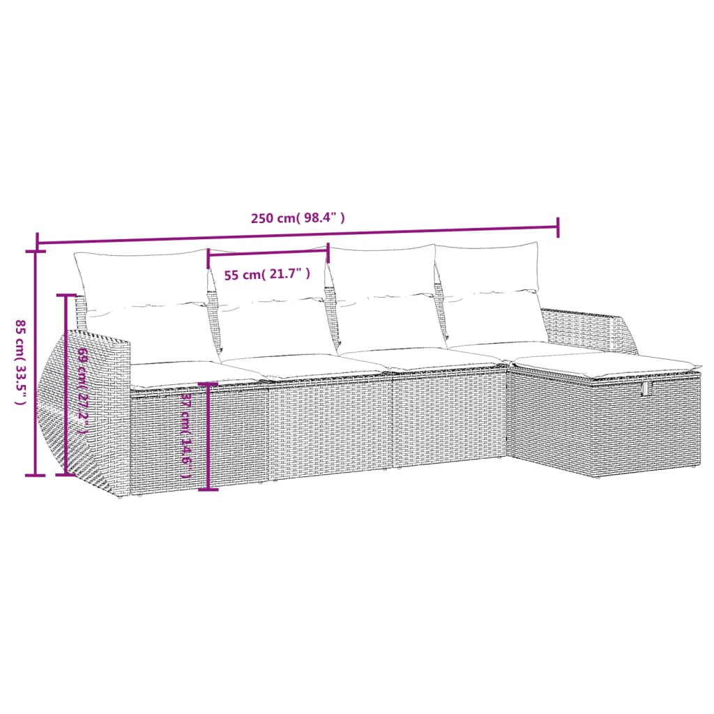 Set canapele de grădină cu perne, 5 piese, maro, poliratan GartenMobel Dekor