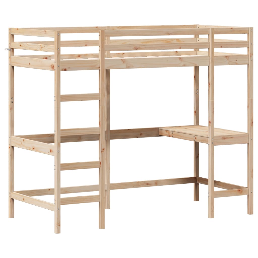 Cadru pat supraetajat cu birou, 90x190 cm, lemn masiv de pin GartenMobel Dekor