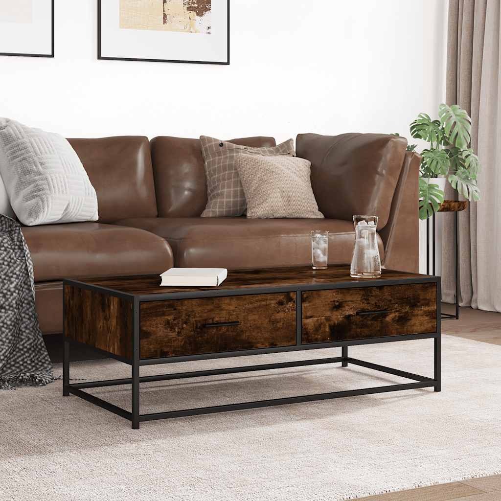 Măsuță de cafea stejar fumuriu 100x50x35cm lemn prelucrat/metal GartenMobel Dekor