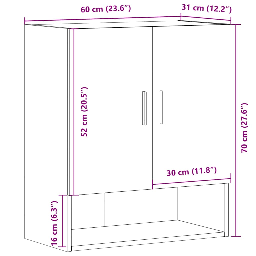 Dulap de perete, Stejar artizanal, 60x31x70 cm, lemn compozit GartenMobel Dekor