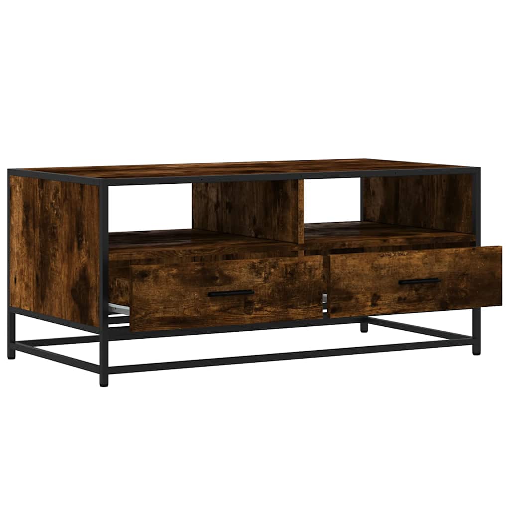 Măsuță cafea, stejar fumuriu 100x50x45 cm lemn prelucrat/metal GartenMobel Dekor