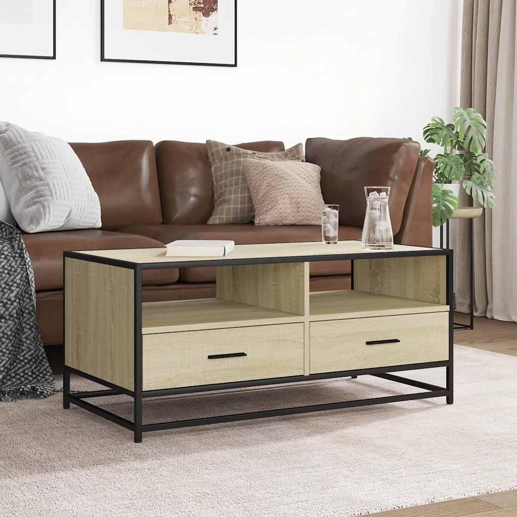 Măsuță cafea stejar sonoma 100x50x45 cm lemn prelucrat și metal GartenMobel Dekor