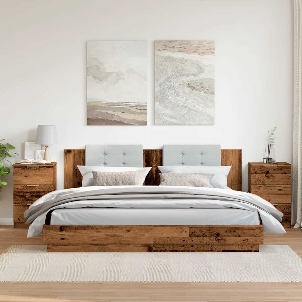 Noptiere, 2 buc, lemn învechit, 40x36x65 cm, lemn prelucrat GartenMobel Dekor