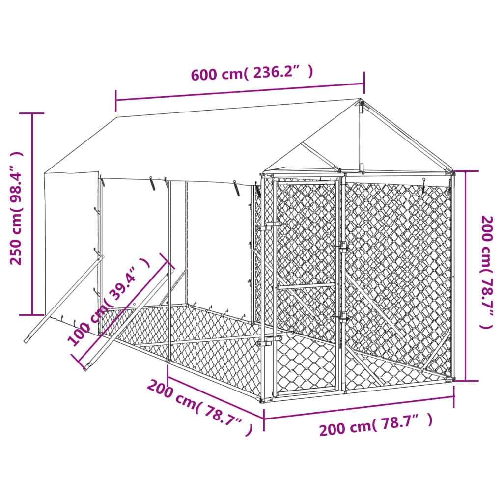 Padoc de exterior cu acoperiș argintiu 2x6x2,5m oțel galvanizat GartenMobel Dekor