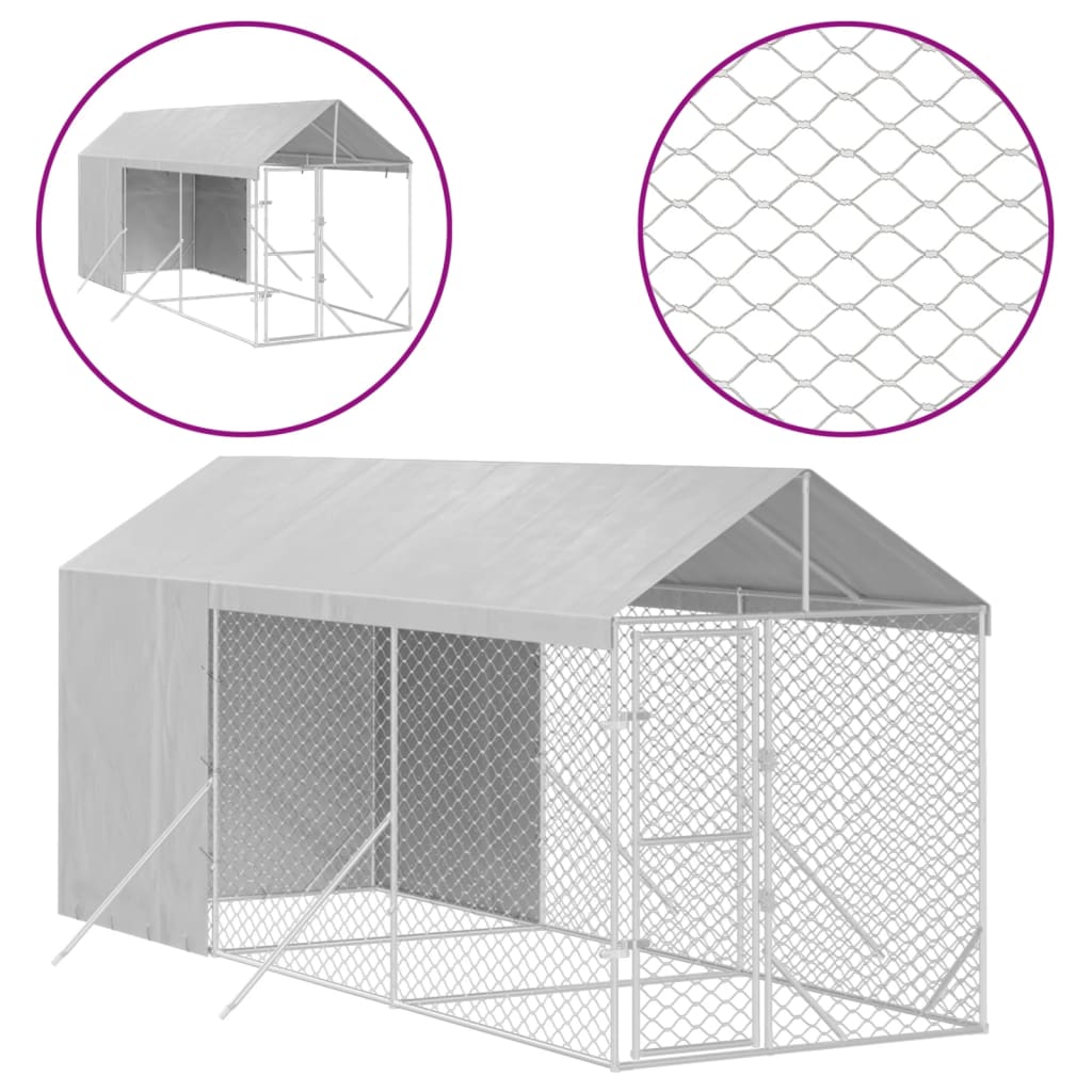 Padoc de exterior cu acoperiș argintiu 2x6x2,5m oțel galvanizat GartenMobel Dekor