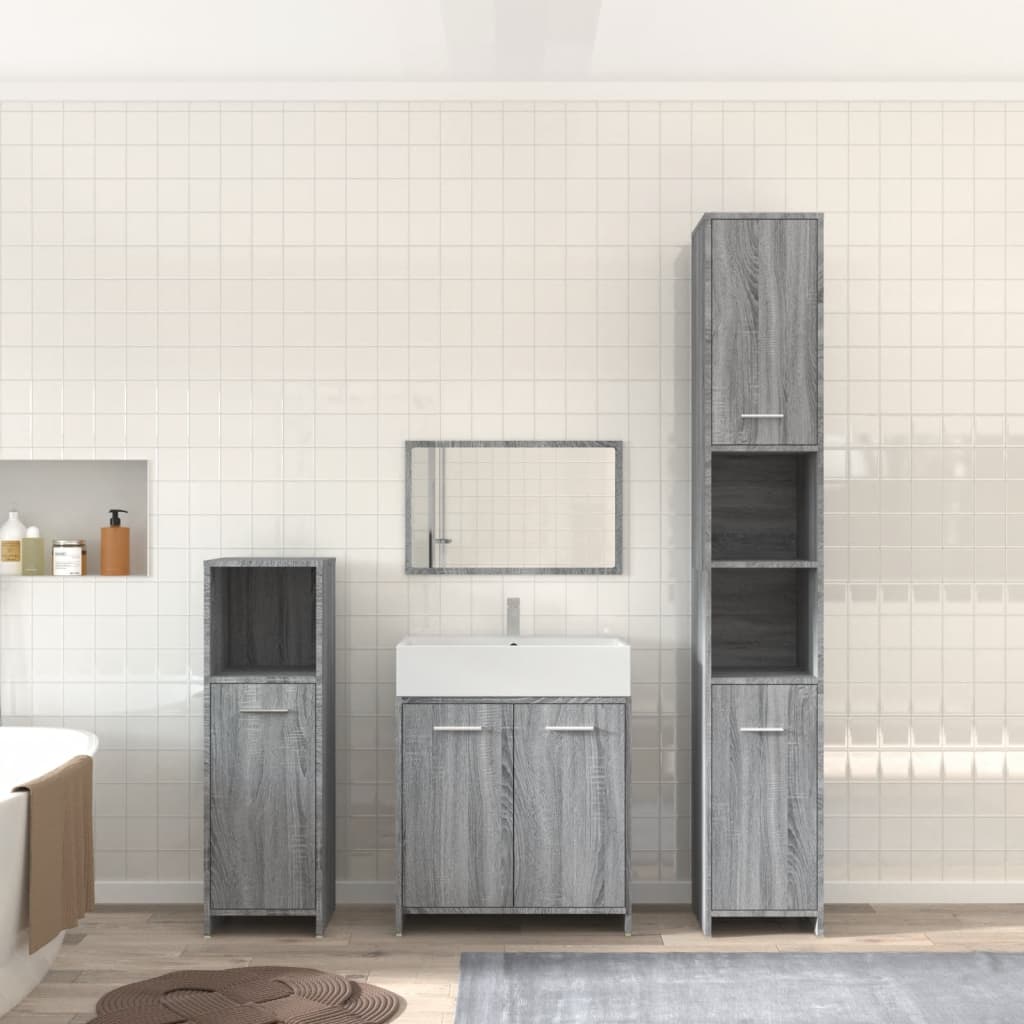 Set mobilier de baie, 4 piese, gri sonoma, lemn prelucrat GartenMobel Dekor