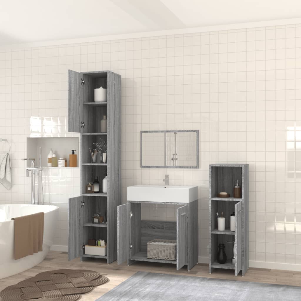 Set mobilier de baie, 4 piese, gri sonoma, lemn prelucrat GartenMobel Dekor
