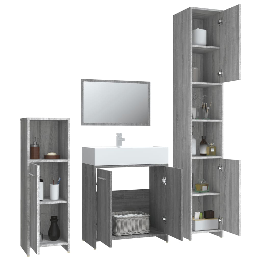 Set mobilier de baie, 4 piese, gri sonoma, lemn prelucrat GartenMobel Dekor