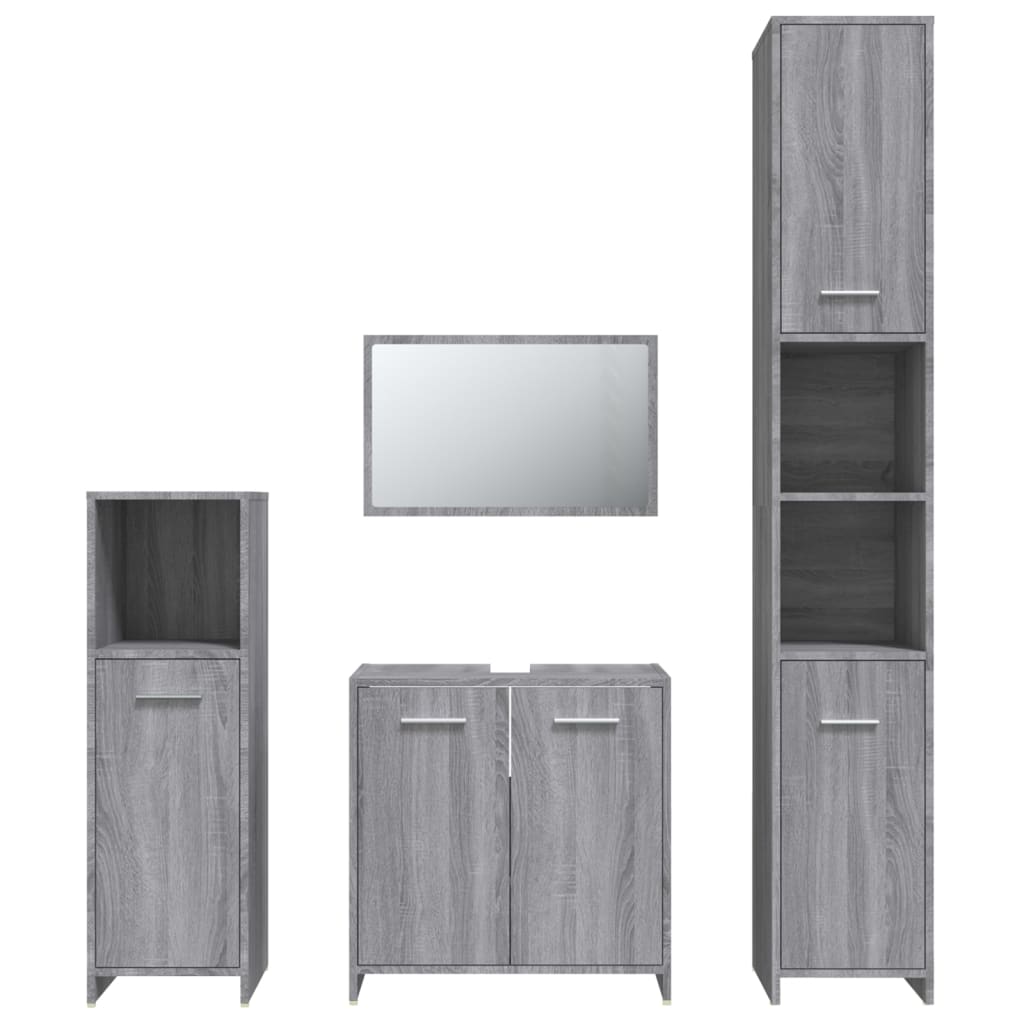 Set mobilier de baie, 4 piese, gri sonoma, lemn prelucrat GartenMobel Dekor