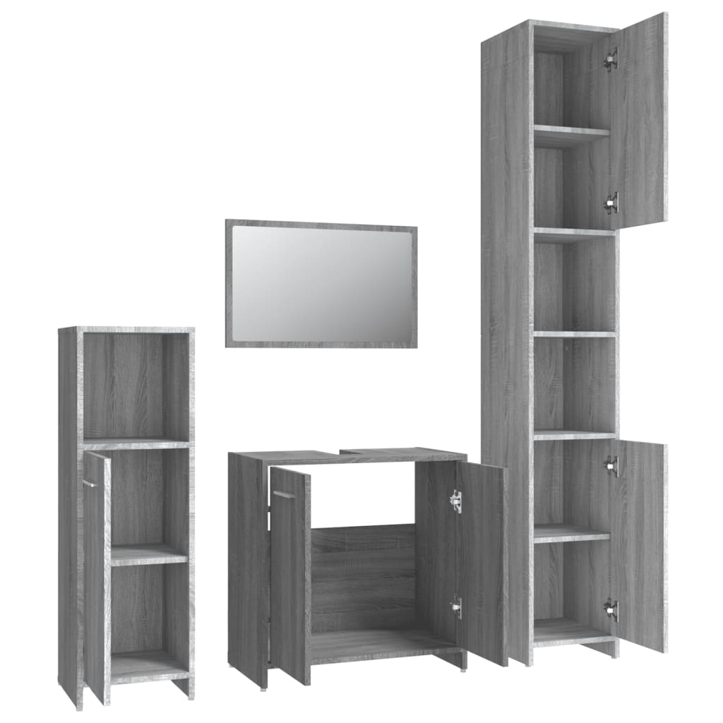 Set mobilier de baie, 4 piese, gri sonoma, lemn prelucrat GartenMobel Dekor