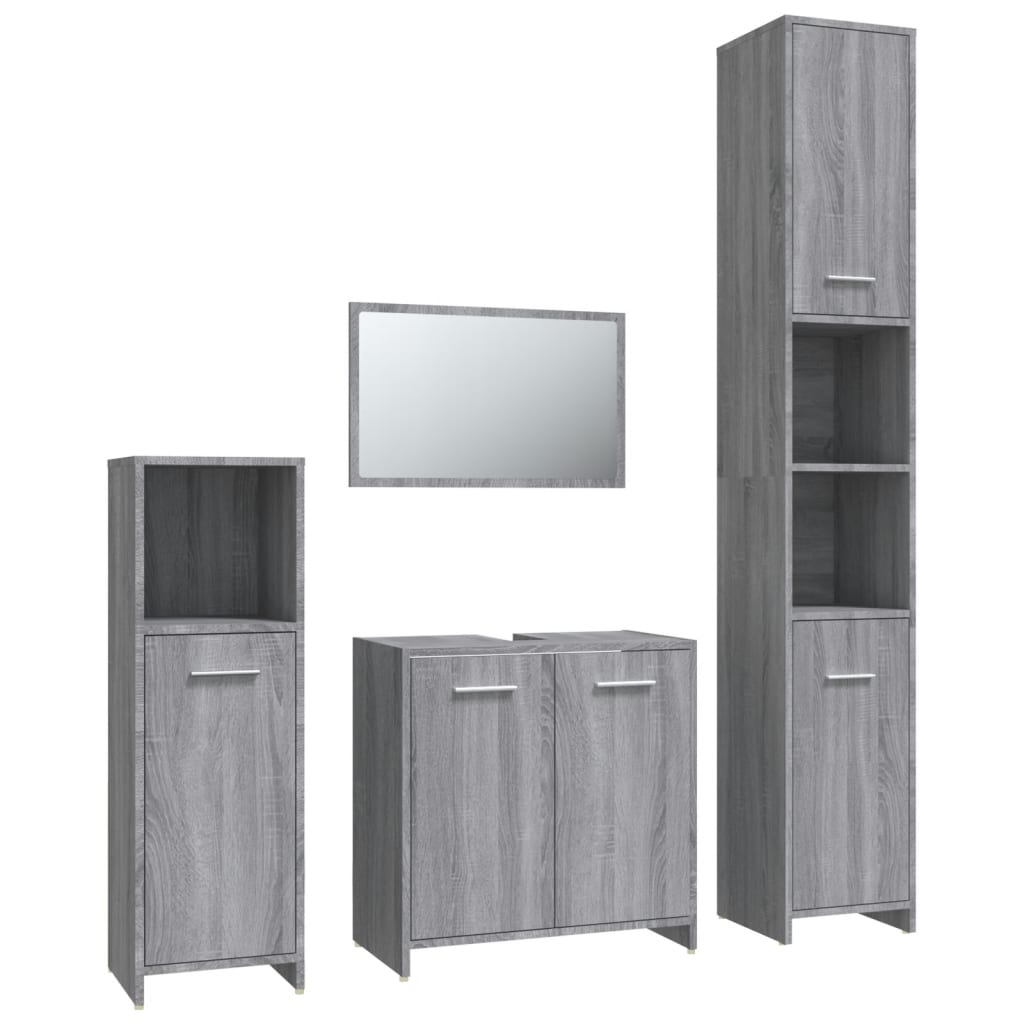 Set mobilier de baie, 4 piese, gri sonoma, lemn prelucrat GartenMobel Dekor