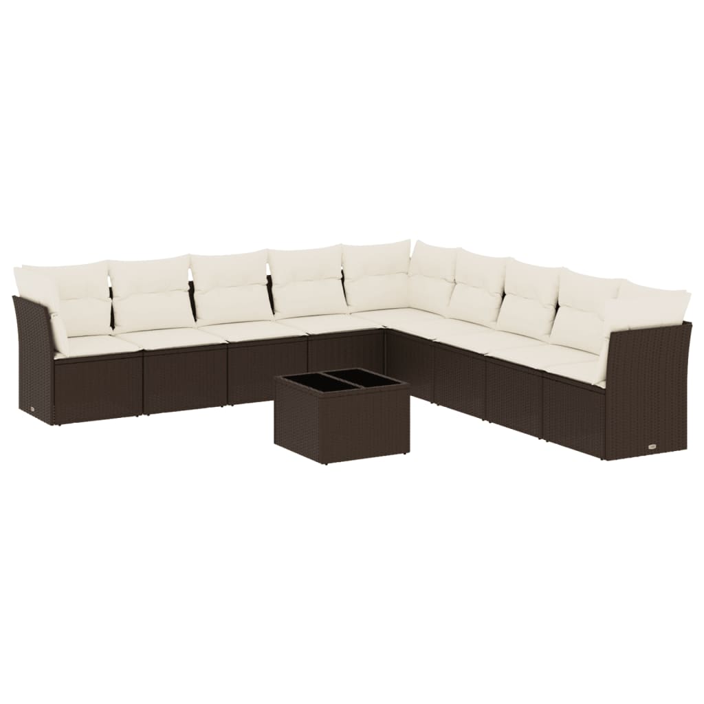 Set canapele de grădină cu perne, 10 piese, maro, poliratan GartenMobel Dekor
