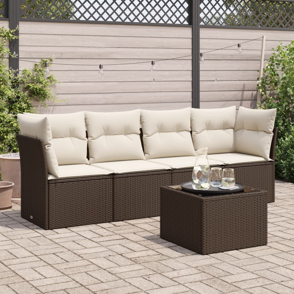 Set canapele de grădină cu perne, 5 piese, maro, poliratan GartenMobel Dekor