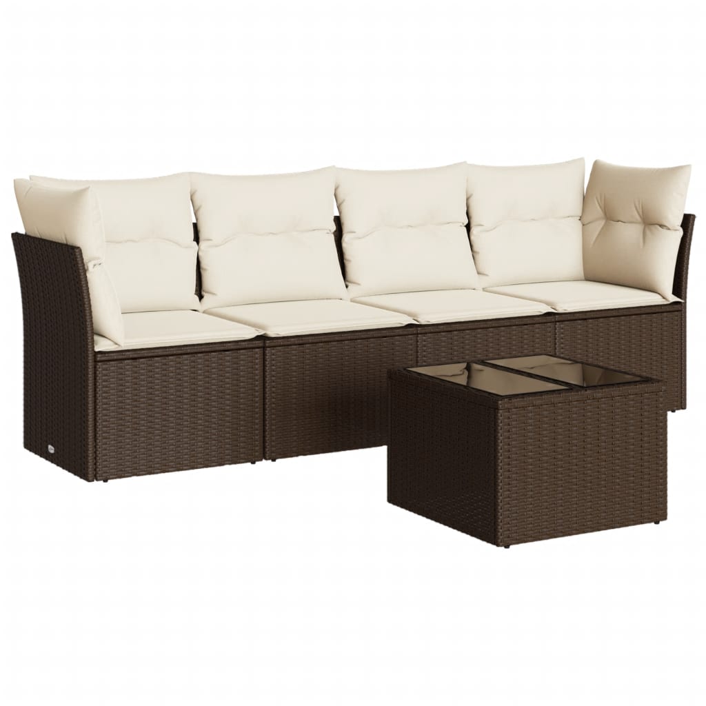 Set canapele de grădină cu perne, 5 piese, maro, poliratan GartenMobel Dekor
