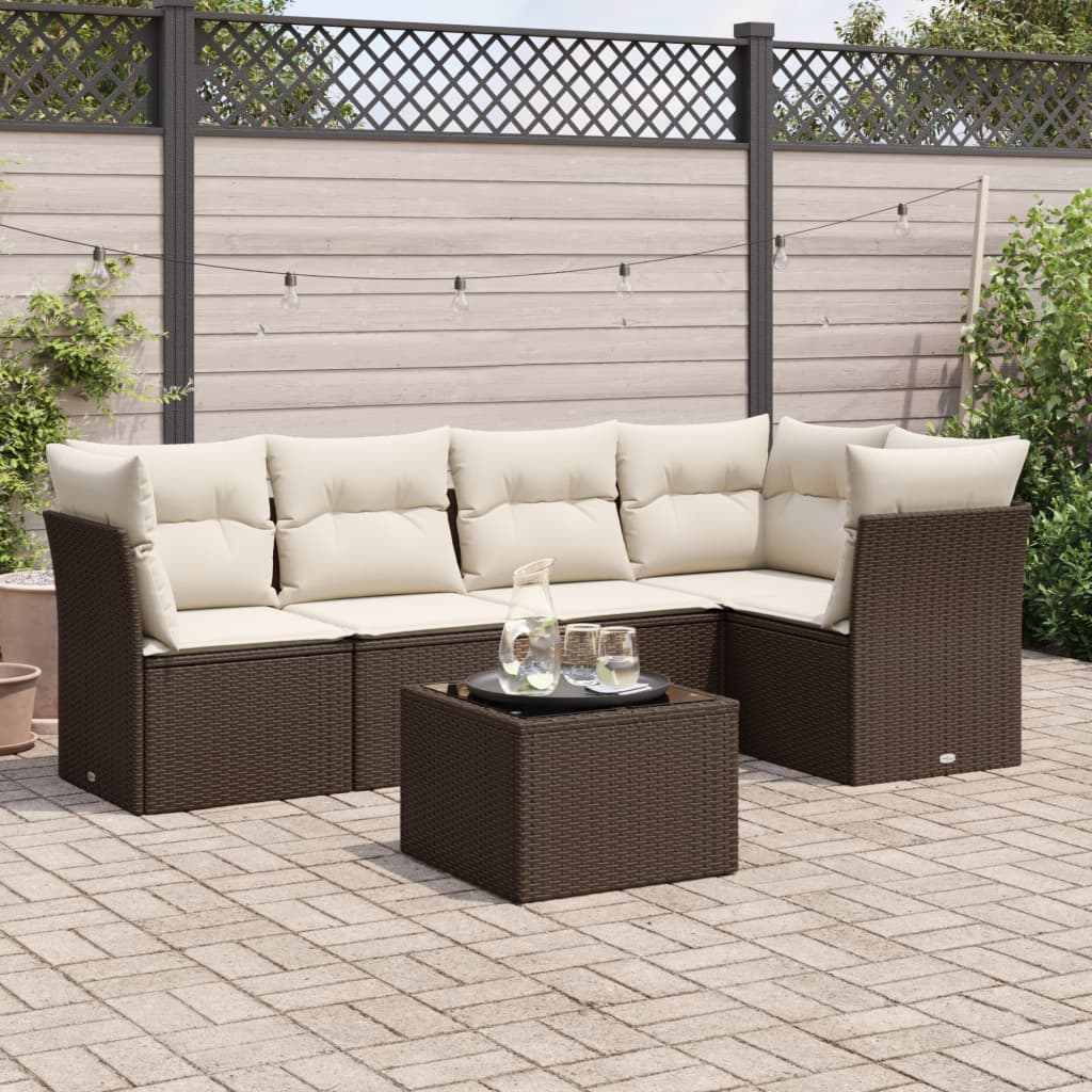 Set canapele de grădină cu perne, 6 piese, maro, poliratan GartenMobel Dekor