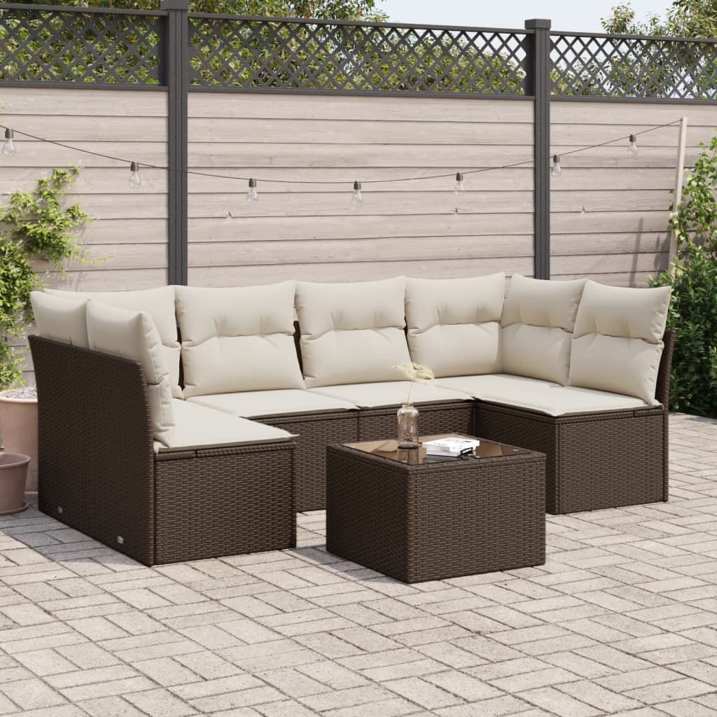 Set canapele de grădină cu perne, 7 piese, maro, poliratan GartenMobel Dekor