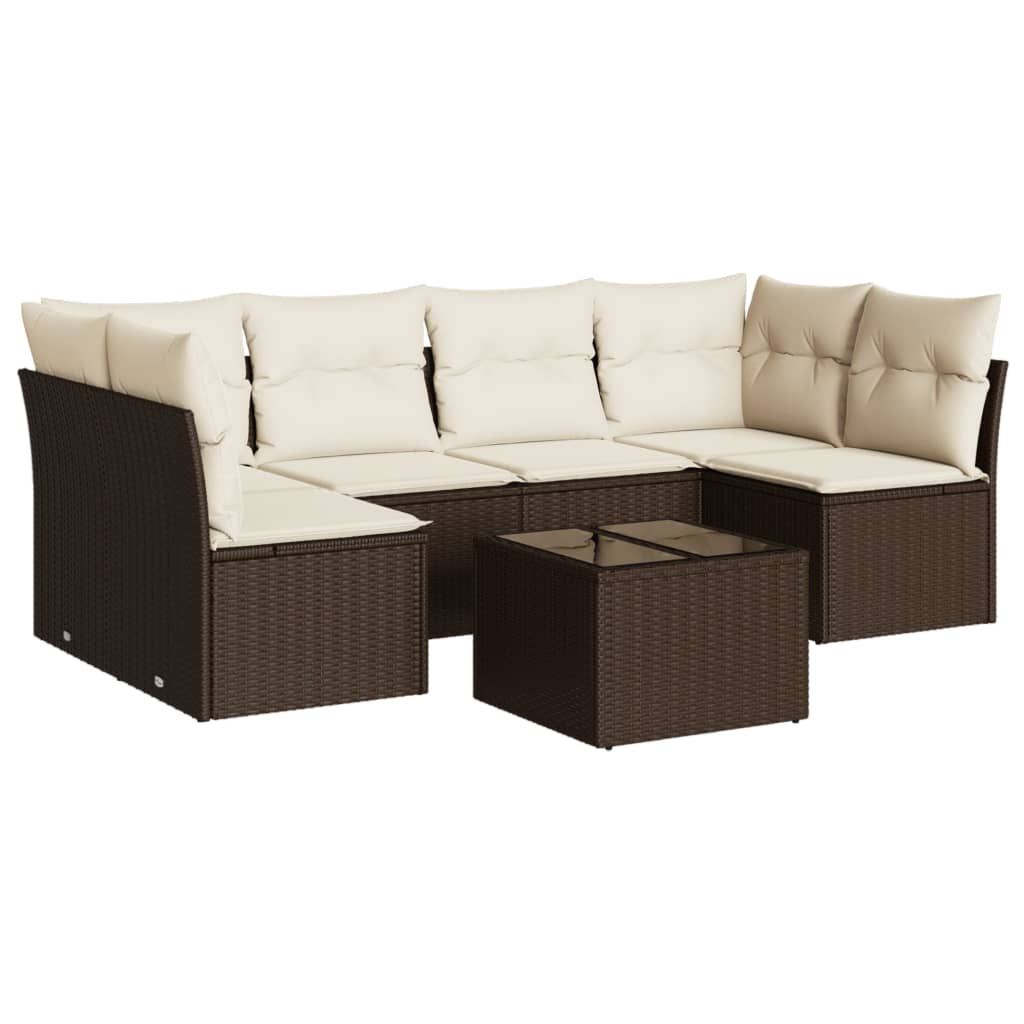 Set canapele de grădină cu perne, 7 piese, maro, poliratan GartenMobel Dekor