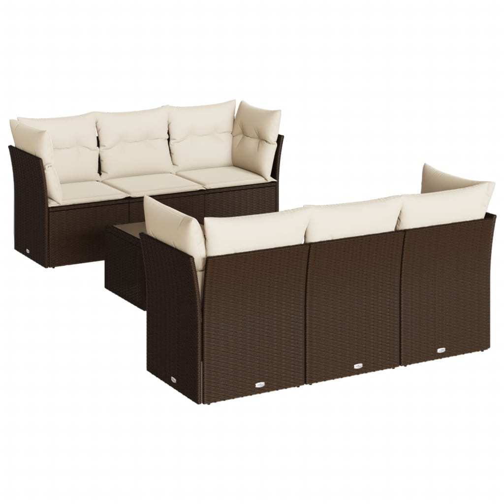 Set canapele de grădină cu perne, 7 piese, maro, poliratan GartenMobel Dekor