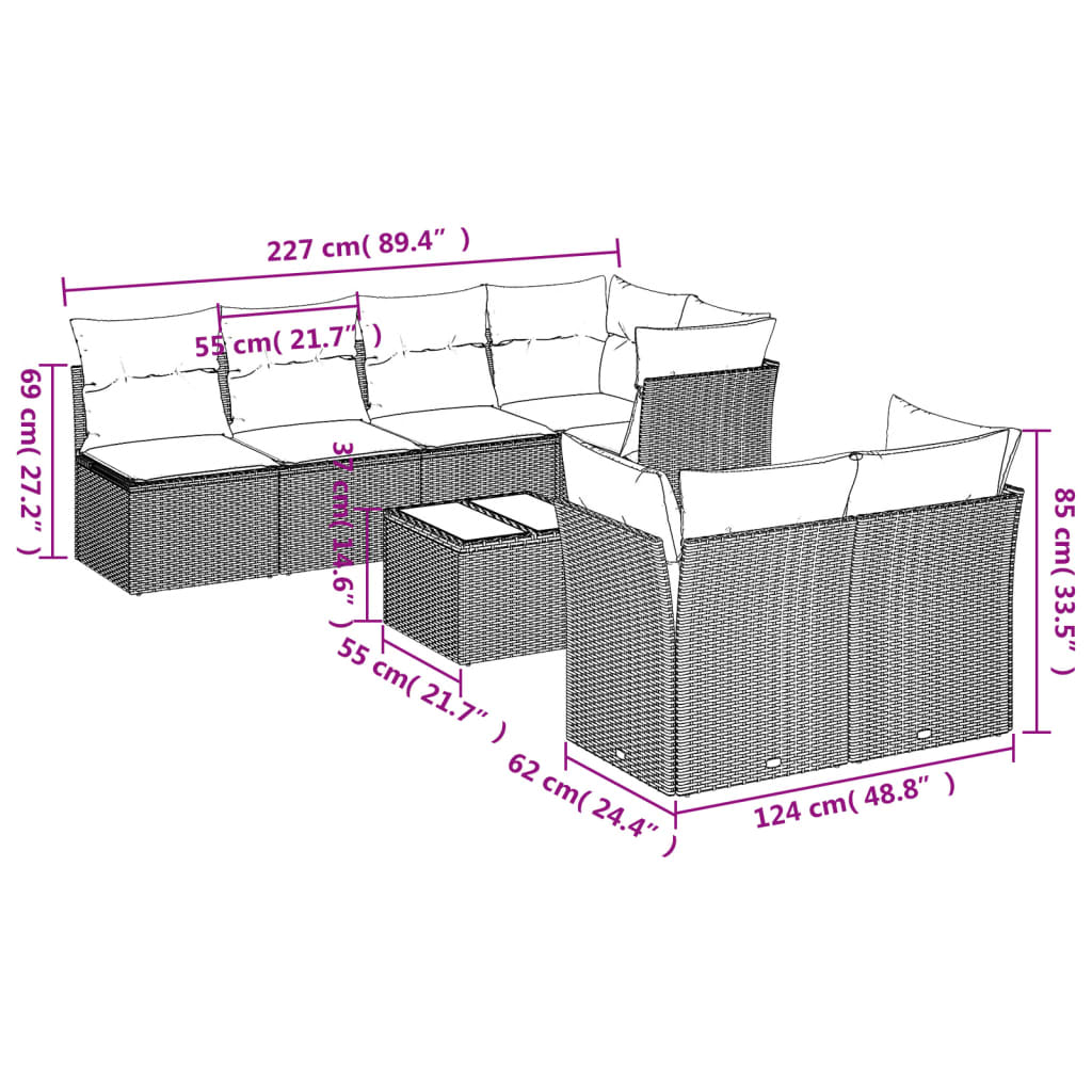 Set canapele de grădină cu perne, 8 piese, maro, poliratan GartenMobel Dekor