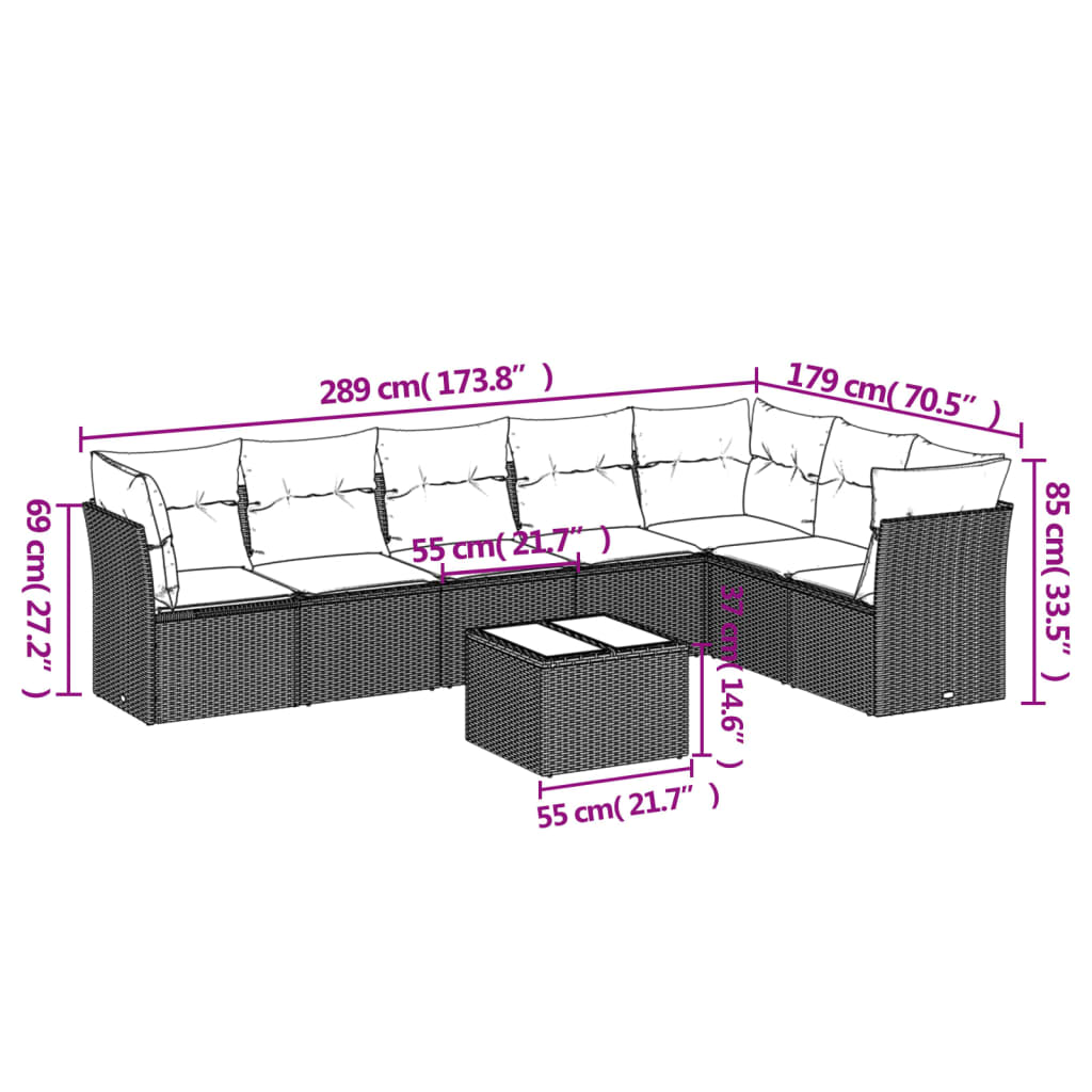 Set canapele de grădină cu perne, 8 piese, maro, poliratan GartenMobel Dekor