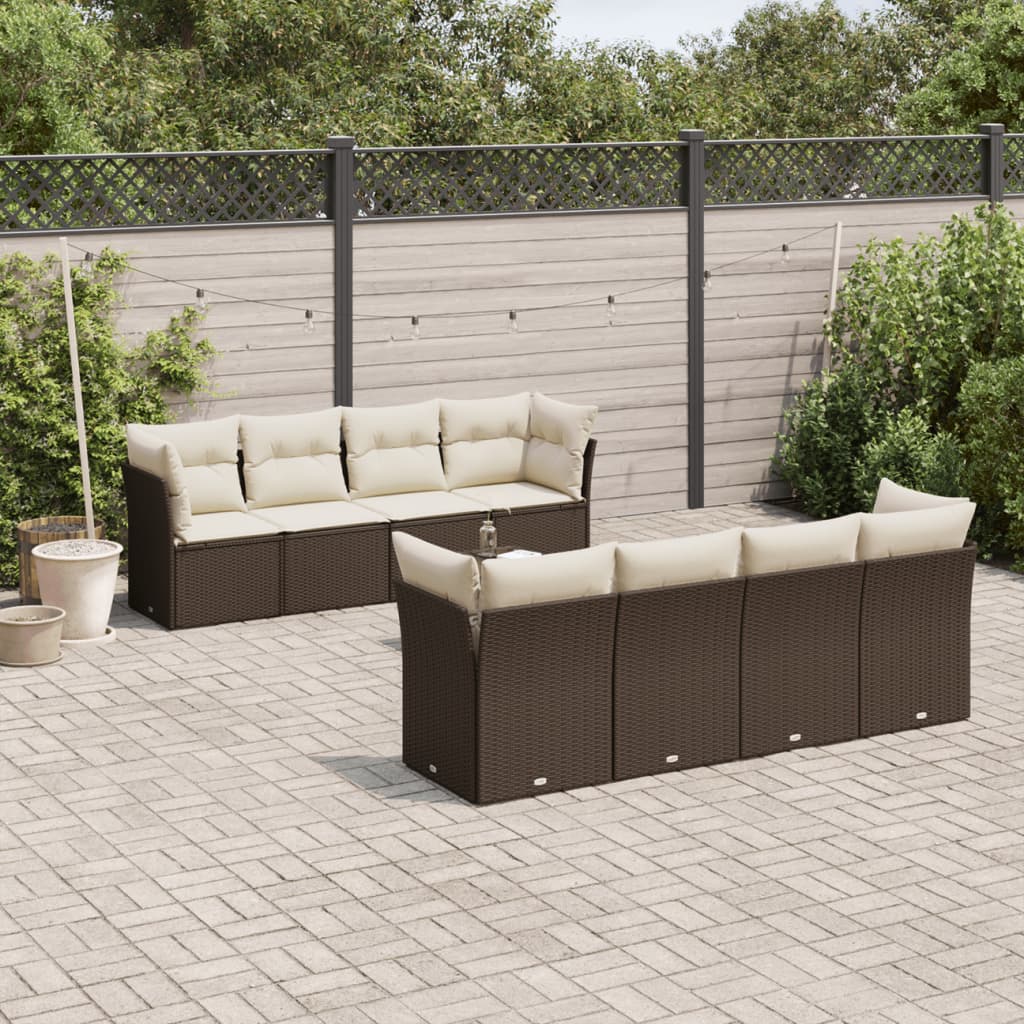 Set canapele de grădină cu perne, 9 piese, maro, poliratan GartenMobel Dekor