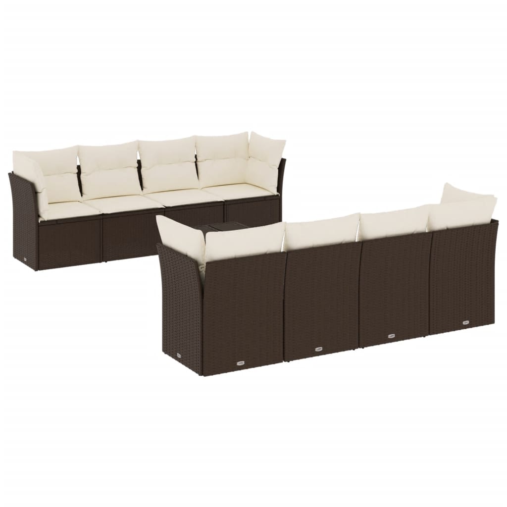 Set canapele de grădină cu perne, 9 piese, maro, poliratan GartenMobel Dekor