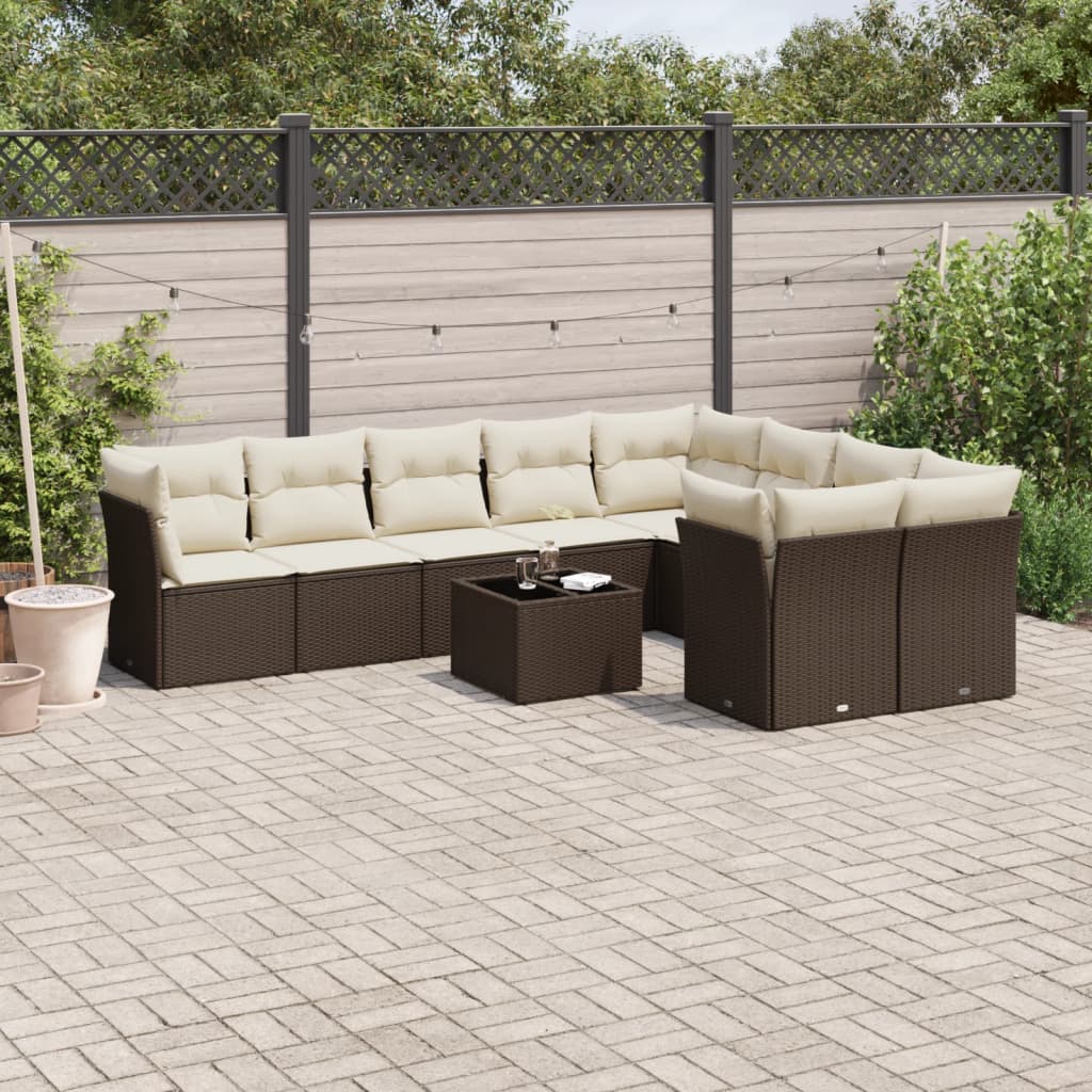 Set canapele de grădină cu perne, 10 piese, maro, poliratan GartenMobel Dekor