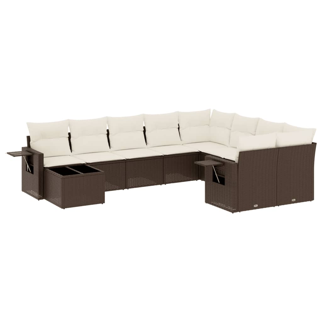 Set canapele de grădină cu perne, 10 piese, maro, poliratan GartenMobel Dekor