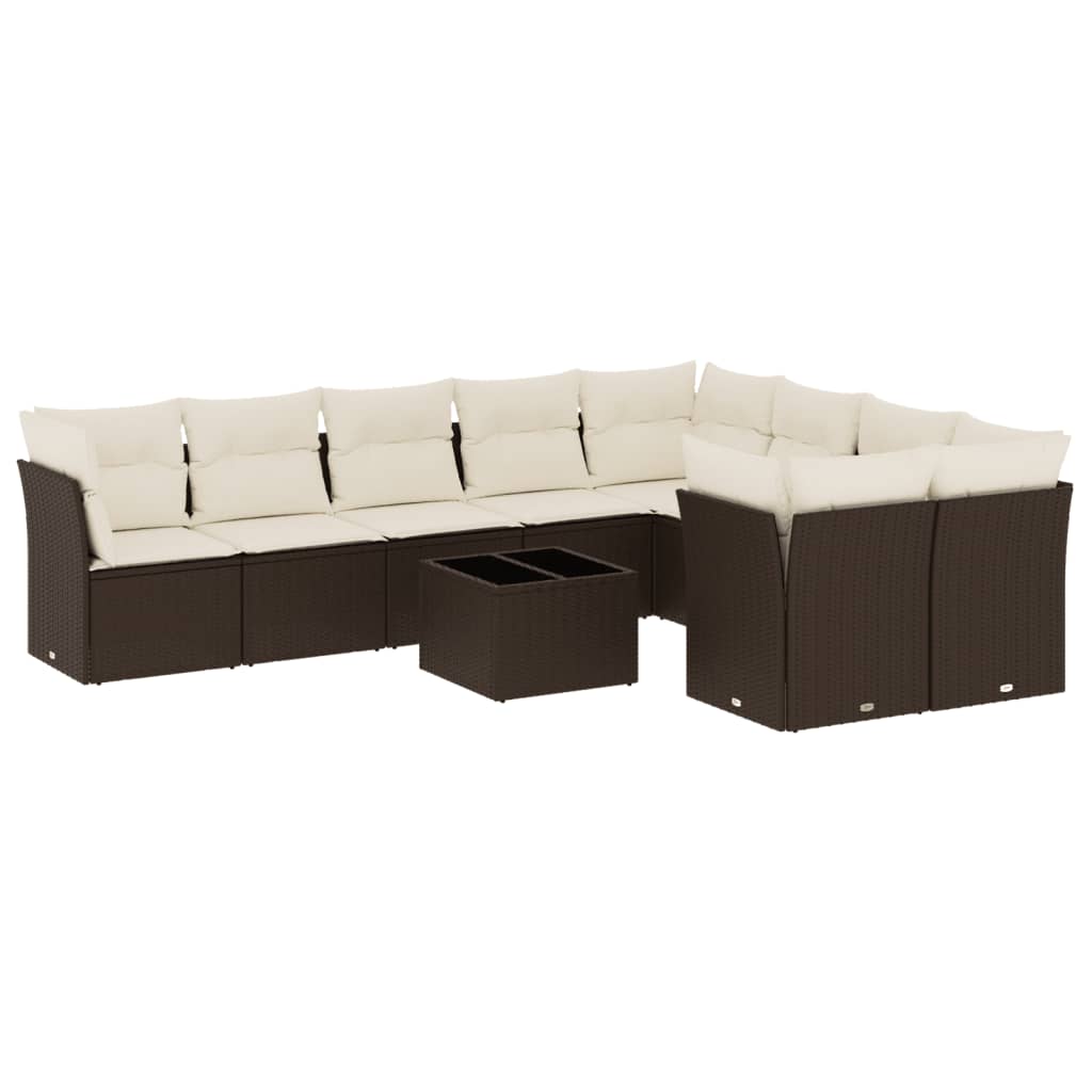 Set canapele de grădină cu perne, 10 piese, maro, poliratan GartenMobel Dekor