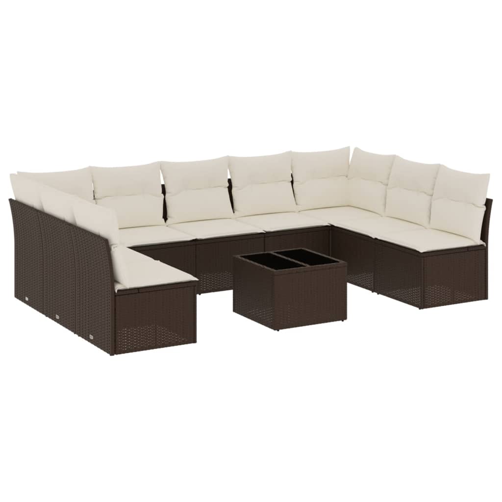 Set canapele de grădină cu perne, 10 piese, maro, poliratan GartenMobel Dekor