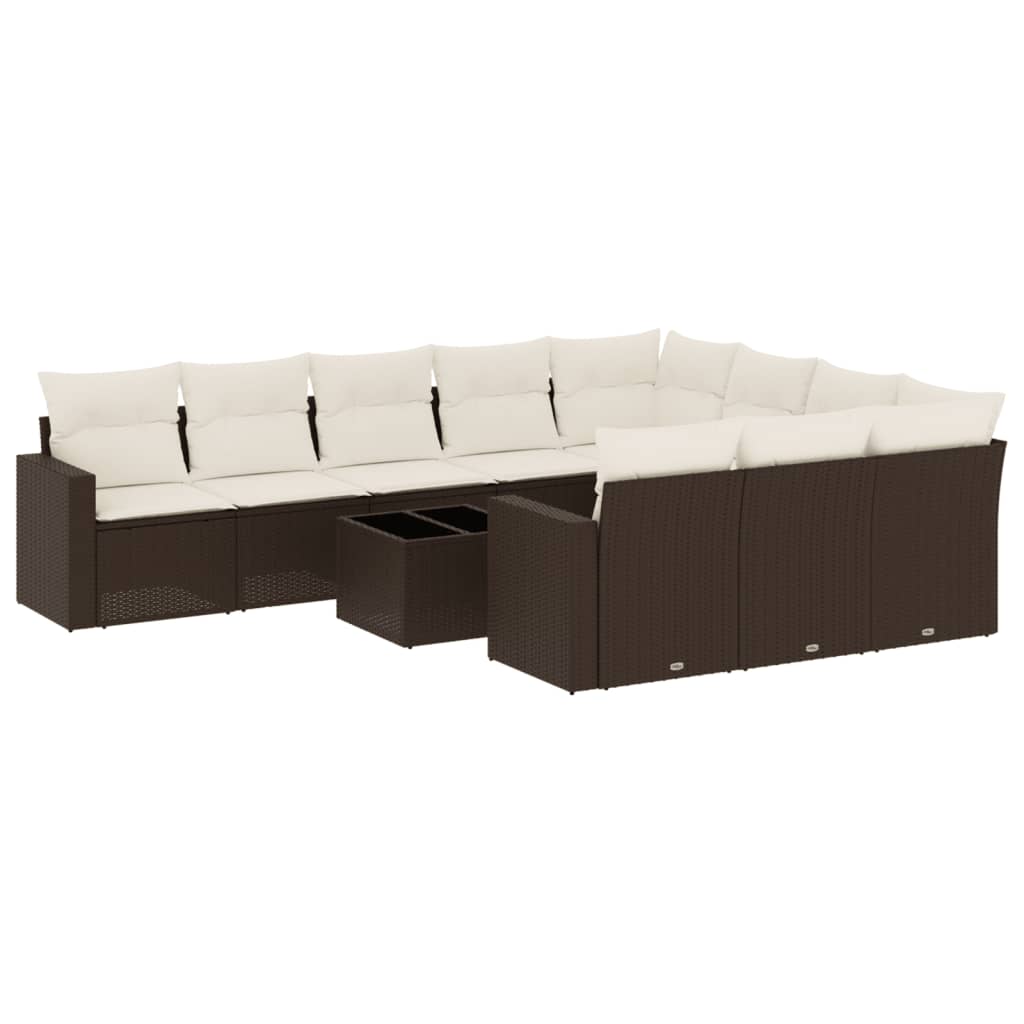Set canapele de grădină cu perne, 11 piese, maro, poliratan GartenMobel Dekor