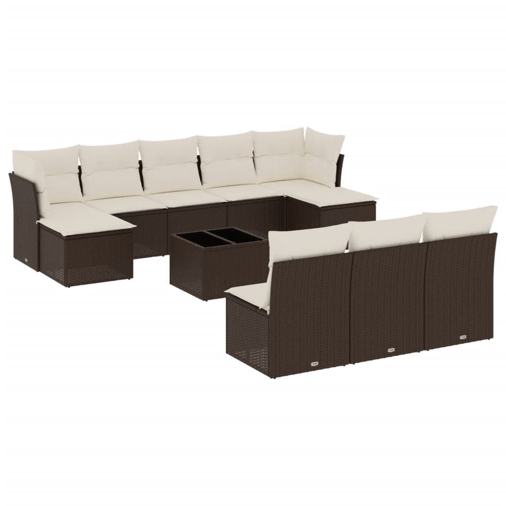Set canapele de grădină cu perne, 11 piese, maro, poliratan GartenMobel Dekor