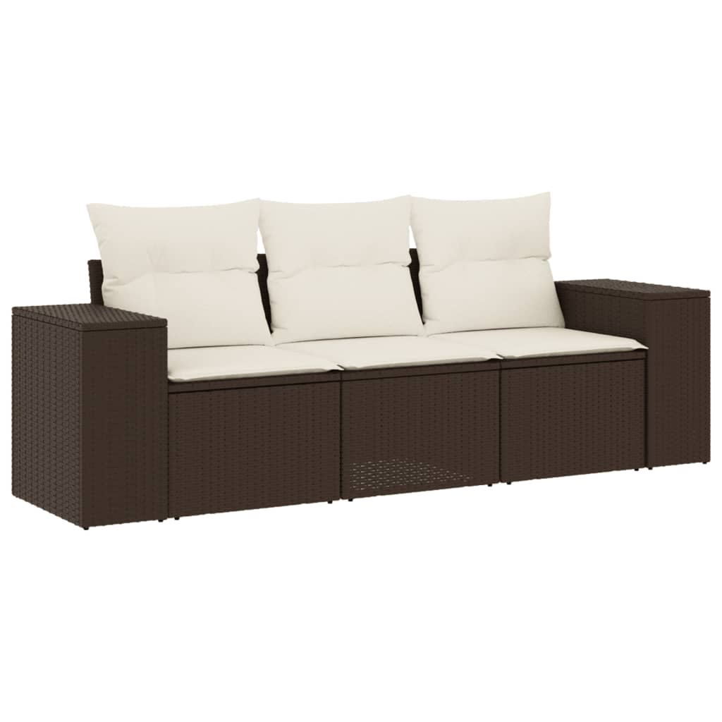 Set canapele de grădină cu perne, 3 piese, maro, poliratan GartenMobel Dekor