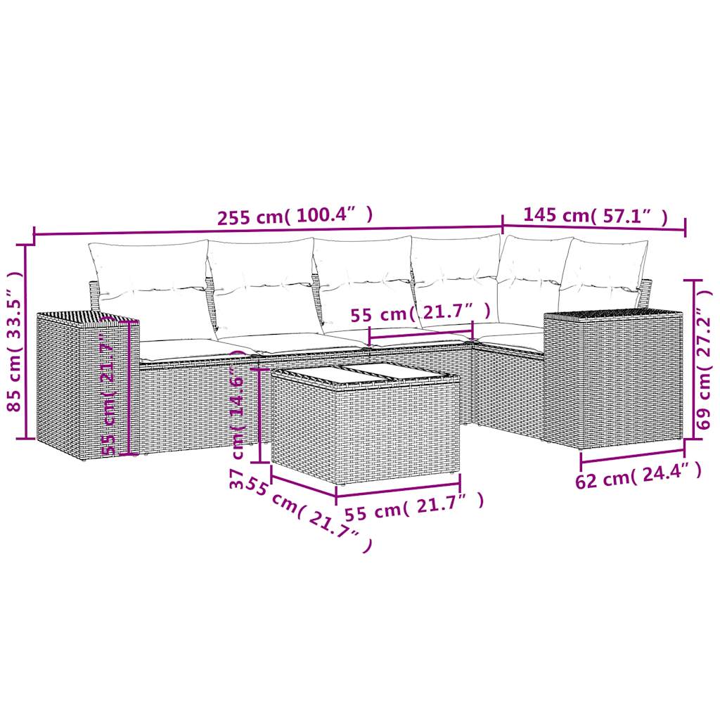 Set canapele de grădină cu perne, 6 piese, maro, poliratan GartenMobel Dekor
