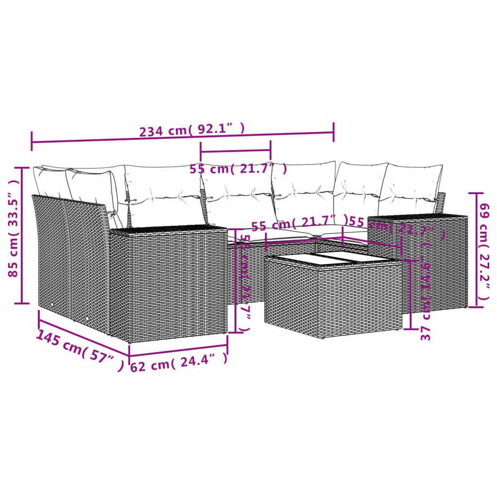 Set canapele de grădină cu perne, 7 piese, maro, poliratan GartenMobel Dekor