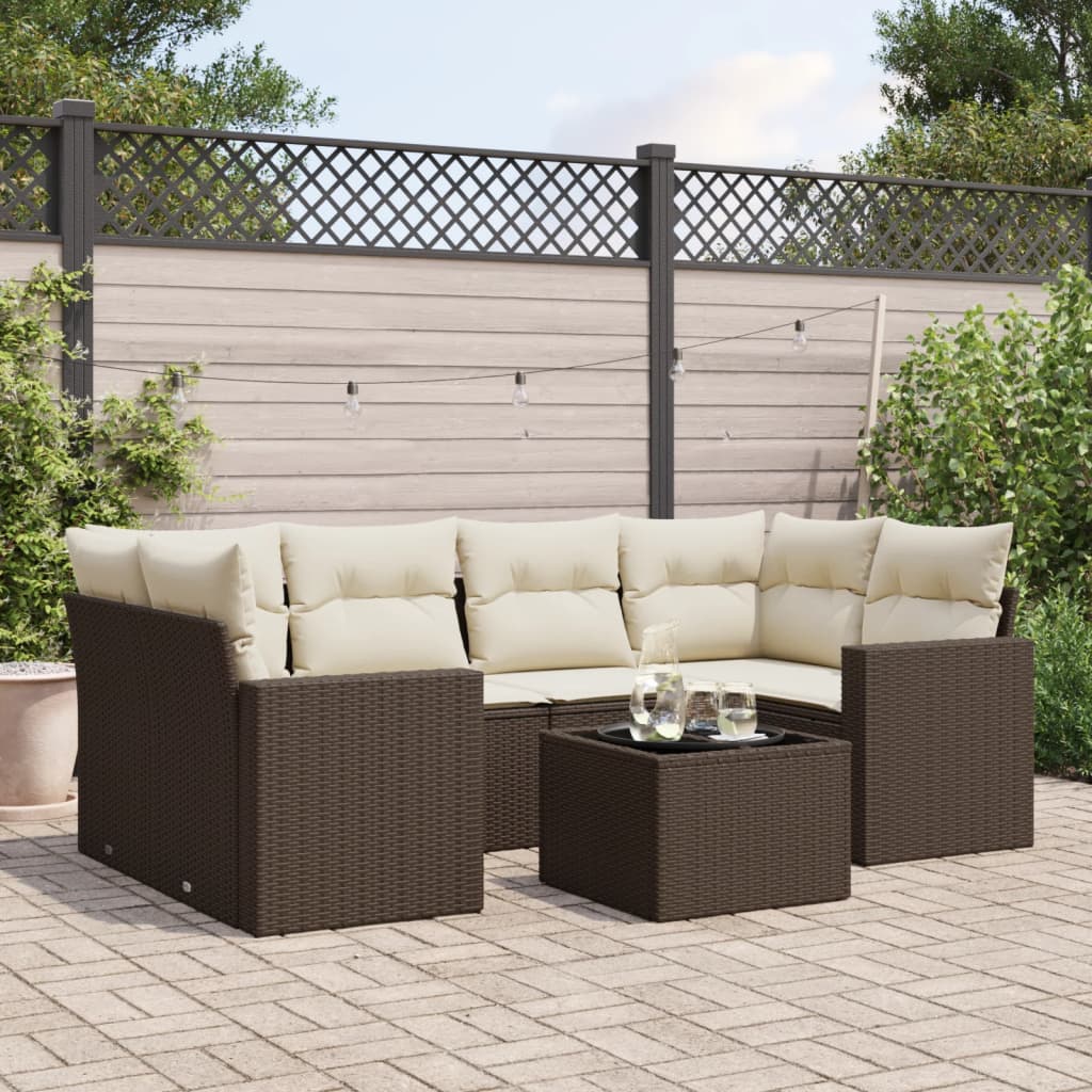 Set canapele de grădină cu perne, 7 piese, maro, poliratan GartenMobel Dekor