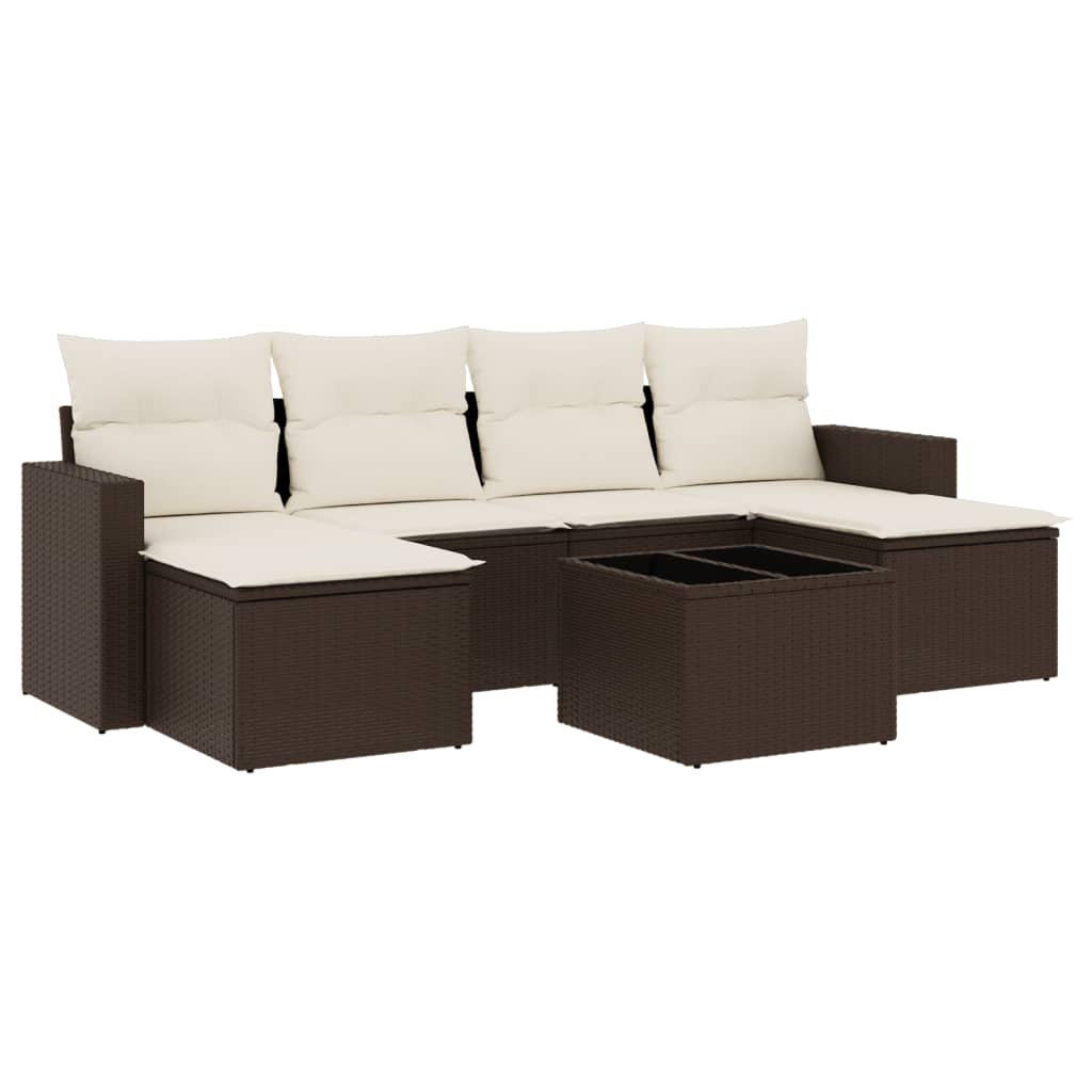 Set canapele de grădină cu perne, 7 piese, maro, poliratan GartenMobel Dekor