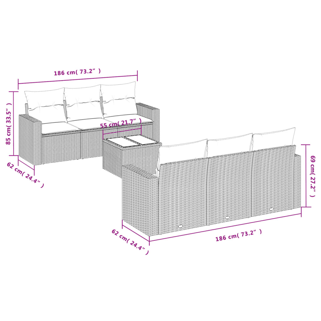 Set canapele de grădină cu perne, 7 piese, maro, poliratan GartenMobel Dekor