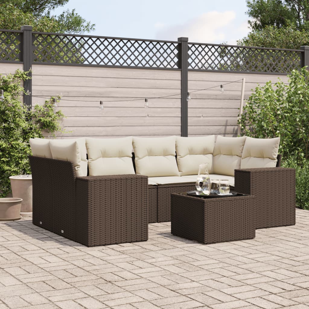 Set canapele de grădină cu perne, 7 piese, maro, poliratan GartenMobel Dekor