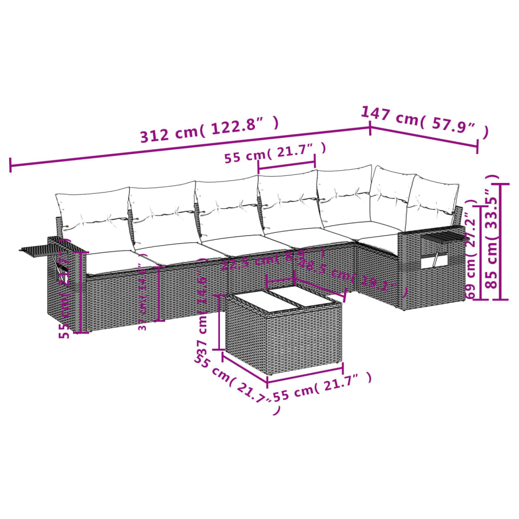 Set canapele de grădină cu perne, 7 piese, maro, poliratan GartenMobel Dekor