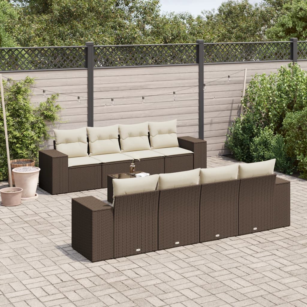 Set canapele de grădină cu perne, 9 piese, maro, poliratan GartenMobel Dekor