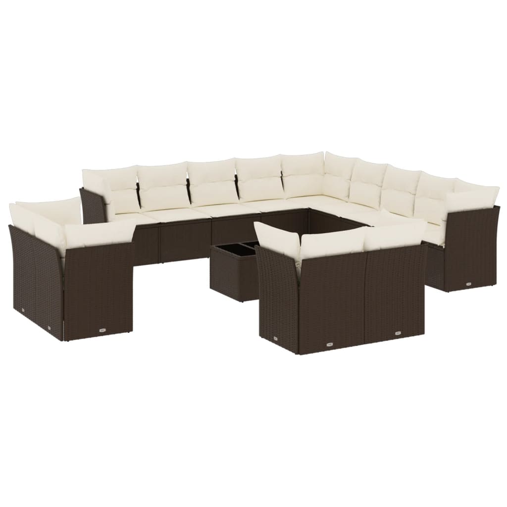 Set mobilier de grădină cu perne, 14 piese, maro, poliratan GartenMobel Dekor