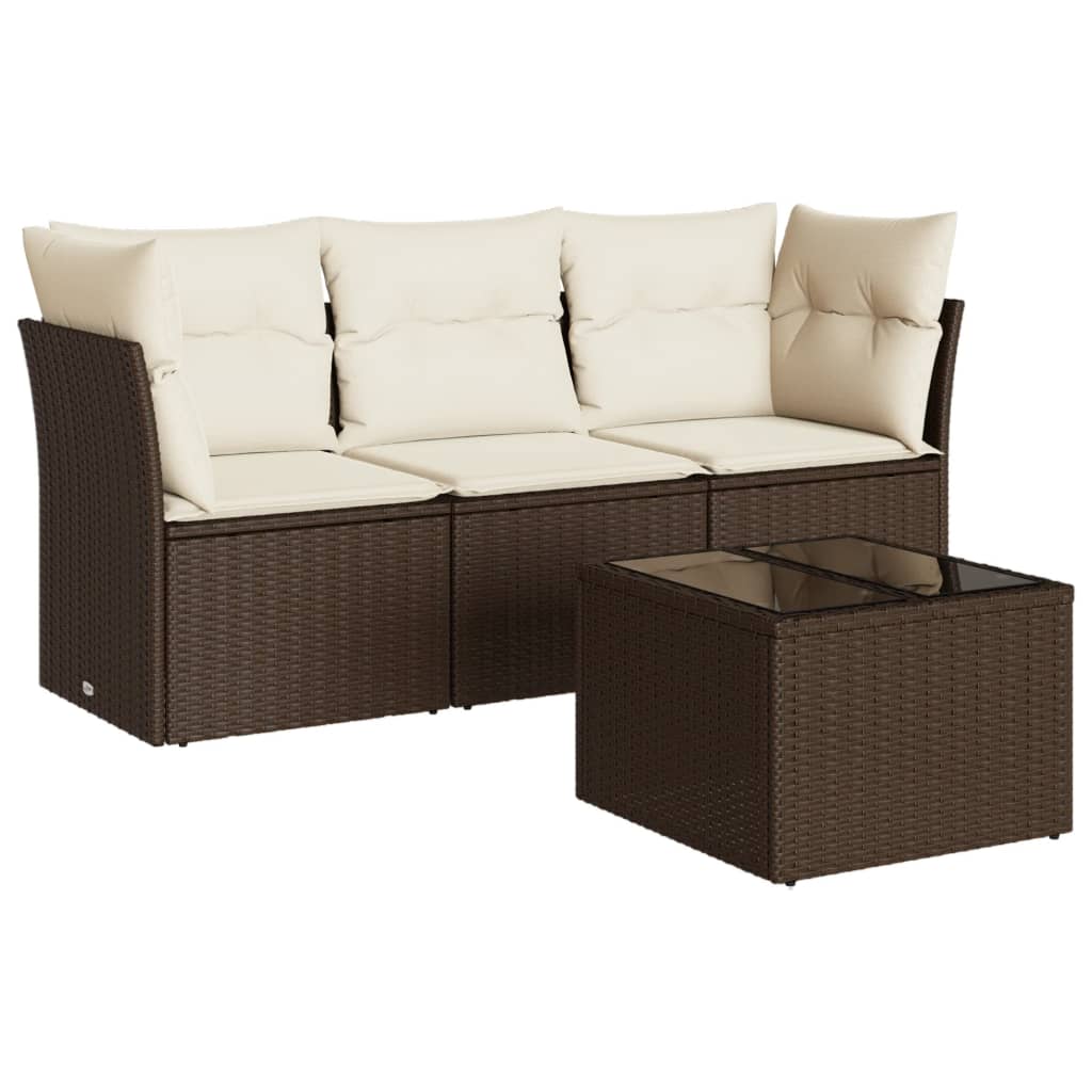 Set canapele de grădină, 4 piese, cu perne, maro, poliratan GartenMobel Dekor