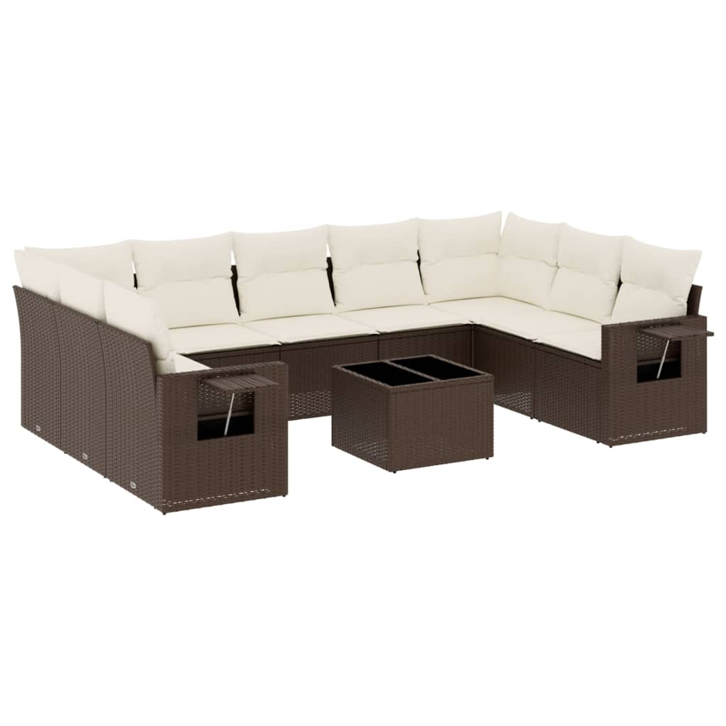 Set canapele de grădină cu perne, 10 piese, maro, poliratan GartenMobel Dekor