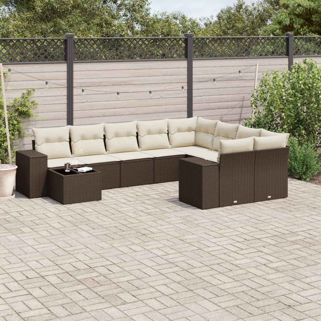 Set canapele de grădină cu perne, 10 piese, maro, poliratan GartenMobel Dekor
