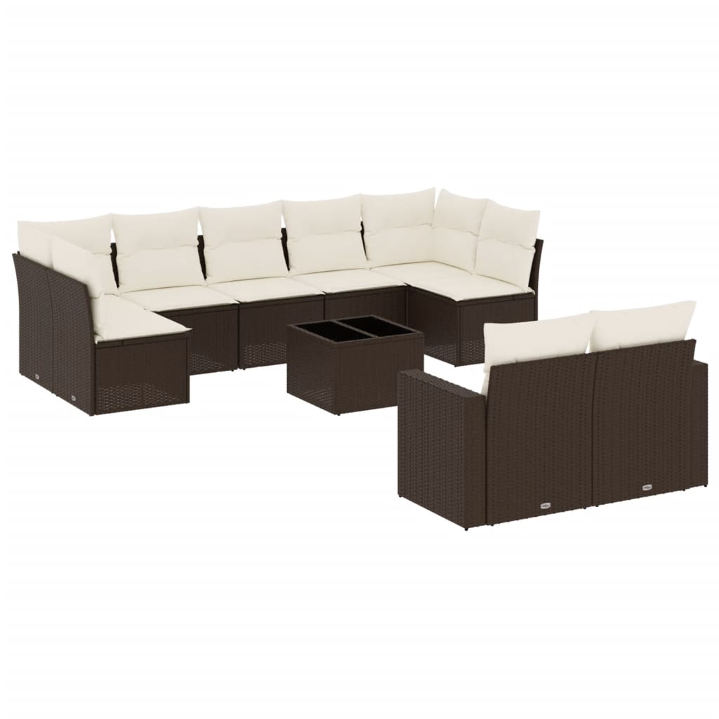 Set canapele de grădină cu perne, 10 piese, maro, poliratan GartenMobel Dekor