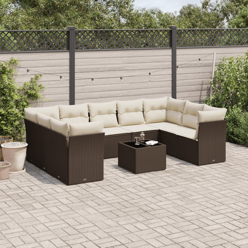 Set canapele de grădină cu perne, 10 piese, maro, poliratan GartenMobel Dekor