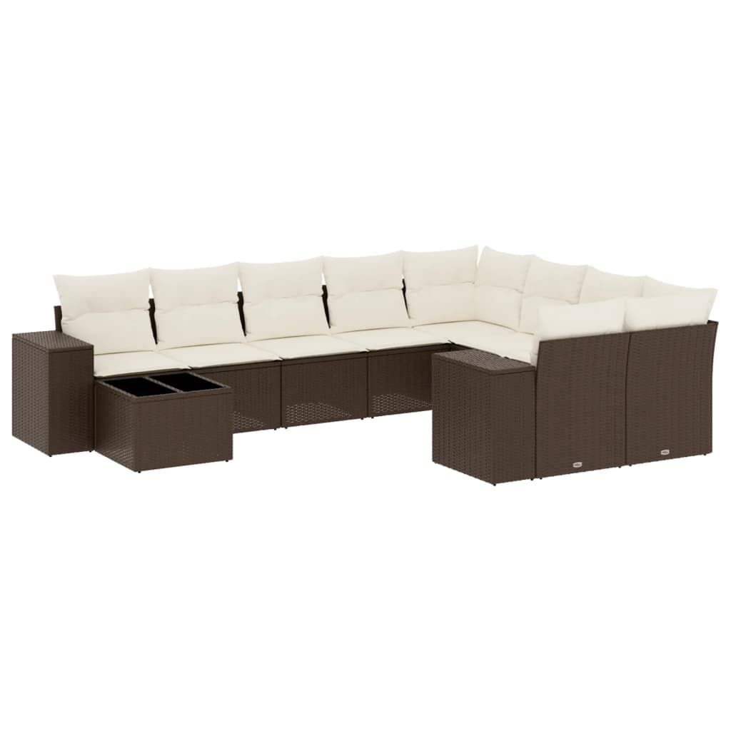 Set canapele de grădină cu perne, 10 piese, maro, poliratan GartenMobel Dekor